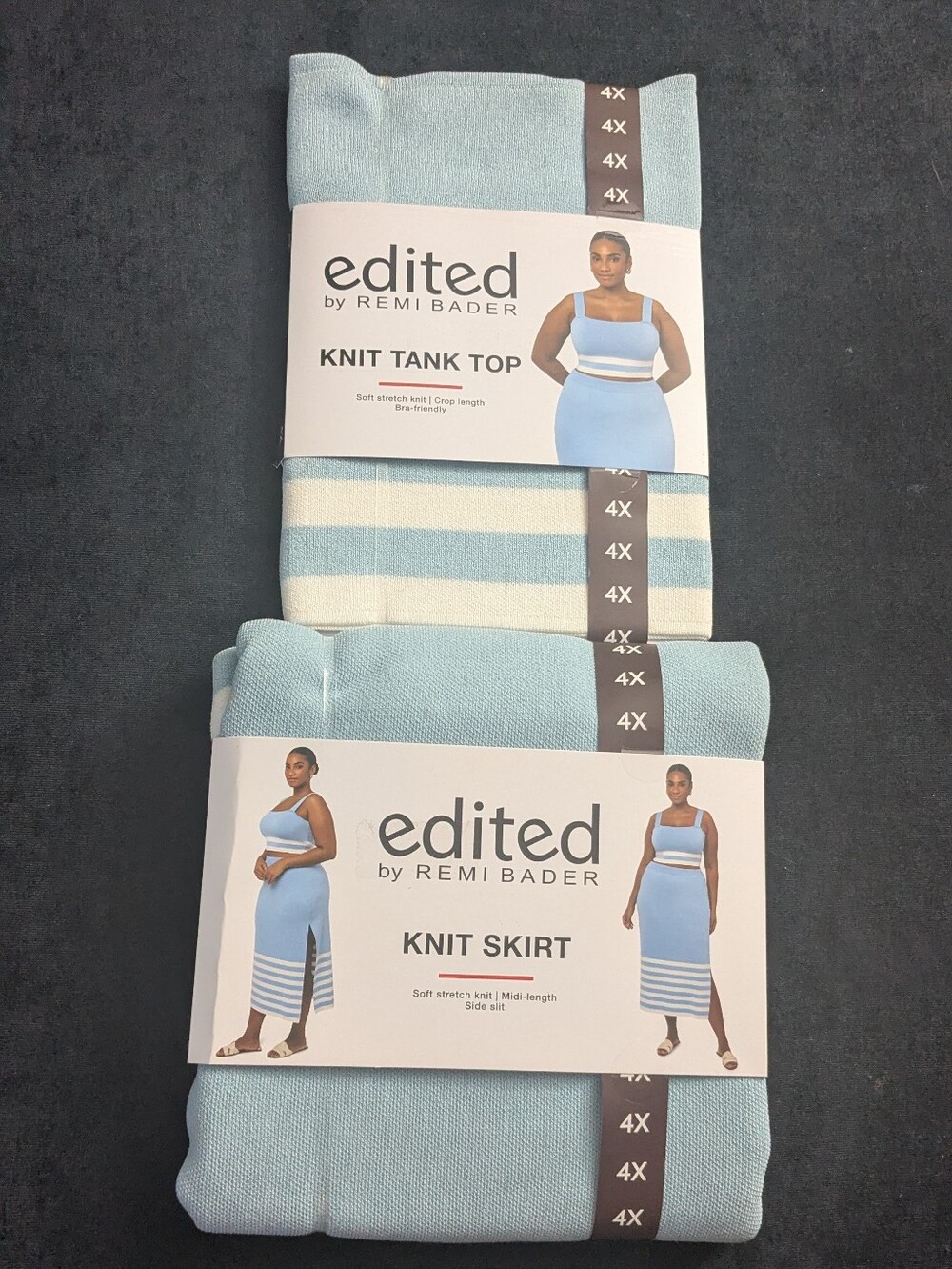 NWT! Edited By Remi Bader Blue & White Knit Maxi Skirt & Crop Top Set - Picture 4 of 10